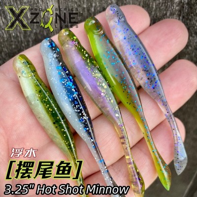 XZONE3.25寸 Hot Shot Minnow 8枚装浮水摆尾鱼路亚软饵