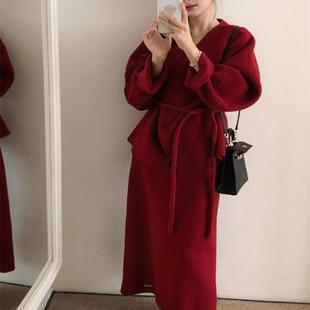 25年冬新款 韩国东大门双面手缝羊绒羊毛大衣宽松外套马甲长裙套装
