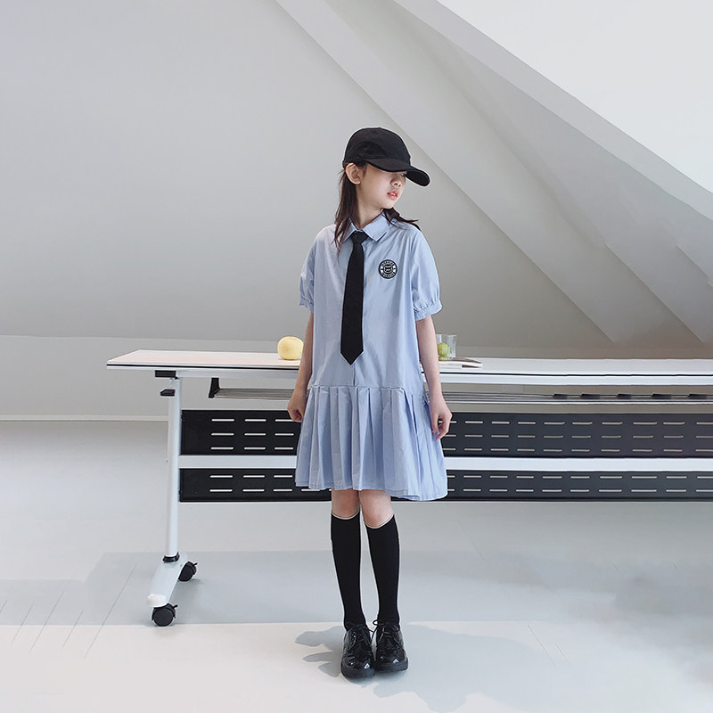 女童连衣裙2025夏装新款女大童休闲学院风A字裙儿童JK衬衫裙子潮图片