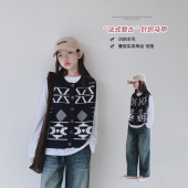 儿童学生针织背心 女大童初中生复古毛衣开衫 女童马甲2025秋装 新款