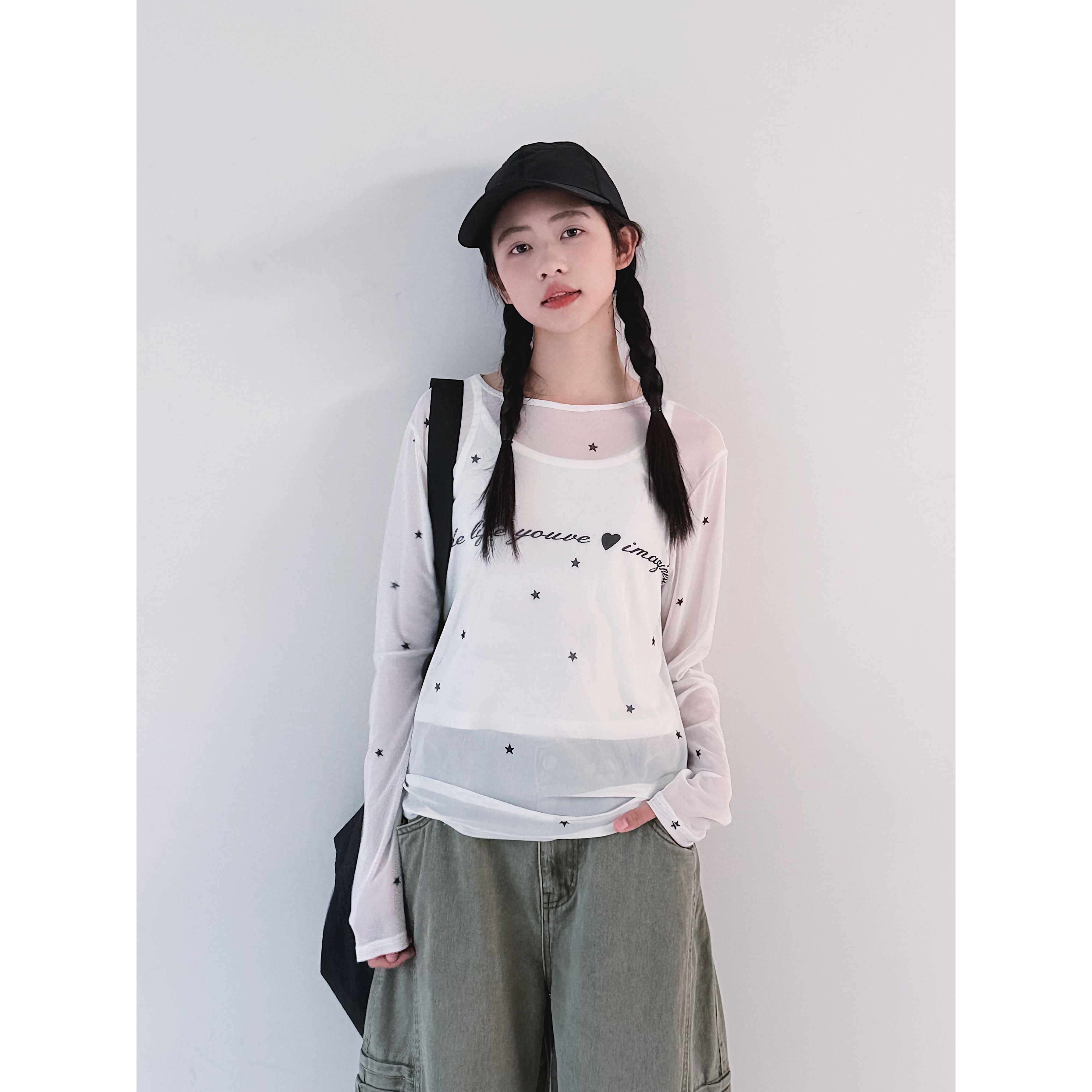 【梦幻网纱】初中生女打底T恤图片