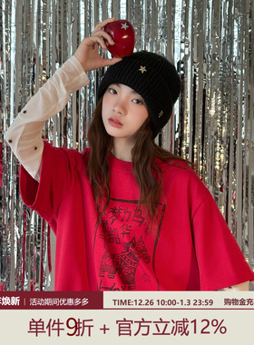 女大童T恤【以梦为马】青少年春装新款新年宽松休闲红色短袖上衣