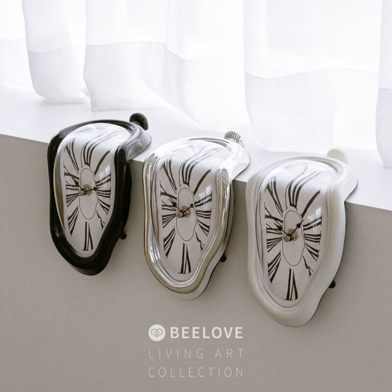 扭曲的时间达利钟表融化的钟抽象艺术记忆的永恒桌面装饰静音挂钟