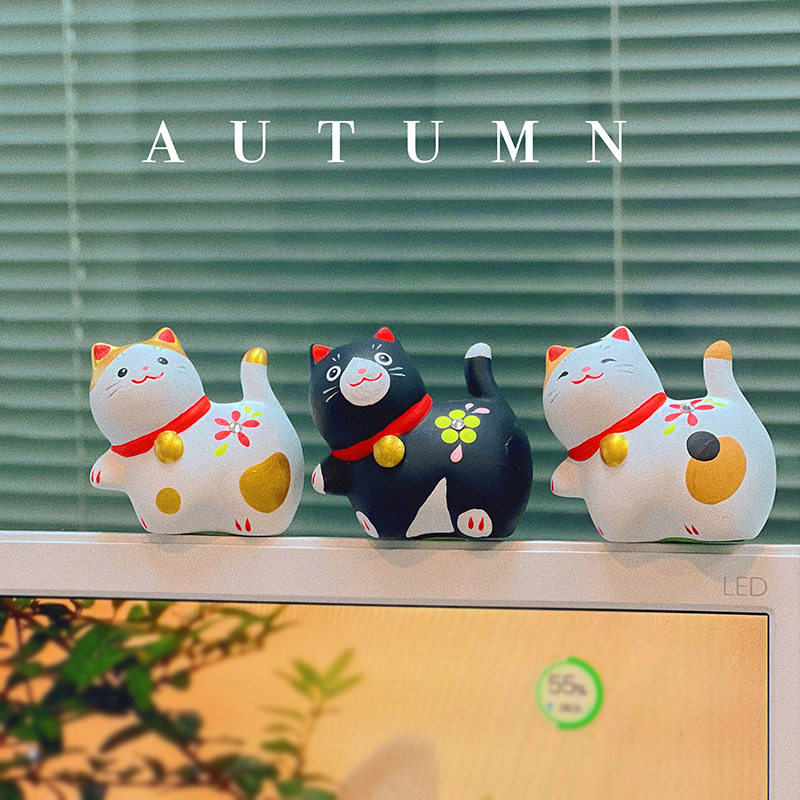 乐陶优品陶瓷手工猫咪治愈系礼物汽车桌面装饰品日式小摆件招财猫