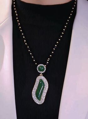 奥特莱斯国际大牌专柜捡漏微镶满钻碧玉美人腰项链设计款毛衣链女