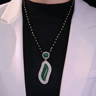 奥特莱斯国际大牌专柜捡漏微镶满钻碧玉美人腰项链设计款毛衣链女