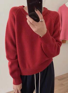2026新款韩版宽松显瘦百搭休闲女圆领针织厚毛衣1j001