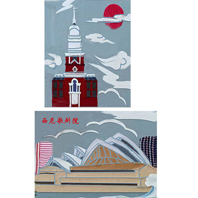 布贴画美国自由钟西尼歌剧院名胜建筑粘贴画即时贴定制