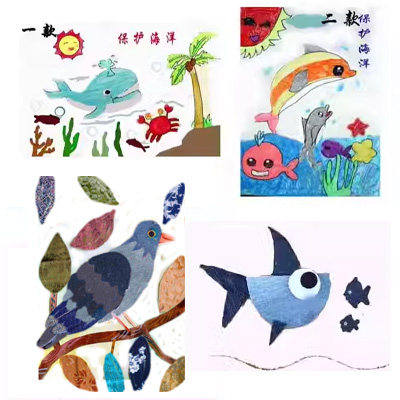布贴画材料爱护海洋爱鸟学生手工牛仔元素半成品即时贴拼贴画定制