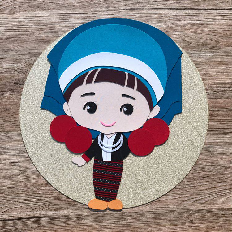 【免剪模板】diy手工56民族风人物布贴拼布画材料德昂族30-40-50