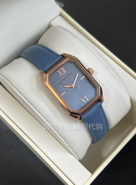 现货美国代购ANNE KLEIN雾霾蓝色皮带气质简约矩形表盘女士手表