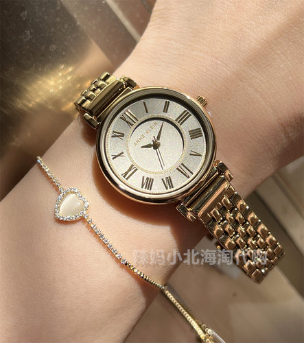 在途美国代购anne klein 气质浅金色罗马数字女士石英手表白领OL