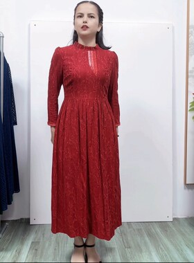 淑女风A字摆纯色棉布中长连衣裙