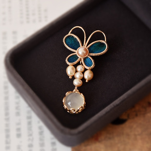 华容珠翠原创仿点翠蝴蝶胸针胸花复古中式珍珠古典旗袍汉服配饰