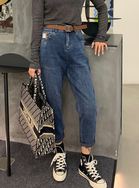 欧洲站博主风网红高腰牛仔裤大码垮裤宽松显瘦百搭女萝卜裤70519