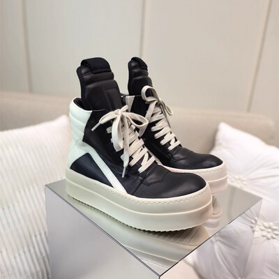 欧美暗黑RO真牛皮倒三角厚底内增高运动男鞋高帮侧拉链靴子女情侣