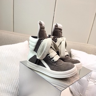 欧美暗黑风RO真牛皮倒三角厚底3cm高跟运动男鞋 高帮靴子女情侣鞋