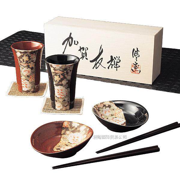 现货日本原装正品加贺友禅陶器日式情侣杯子饭碗对碗筷子结婚礼品