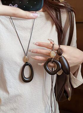 复古长款不规则圆环吊坠项链女民族风可调节挂脖毛衣链高级感配饰