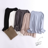 半高领针织衫 t恤修身 T恤保暖上衣 女秋冬内搭圆领长袖 膨体绒打底衫