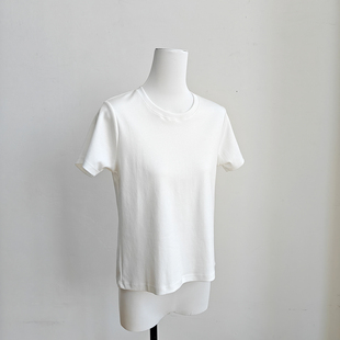 丝柔纺100%纯棉光泽感女士短袖t恤衫正肩修身百搭基础款白T恤全棉