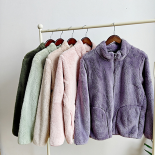 儿童毛绒外套男女秋冬加绒加厚舒棉绒拉链立领上衣保暖校服神器