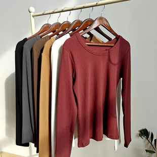 300克优可丝木纤维圆领t恤女士显瘦修身长袖T恤打底衫春秋冬上衣