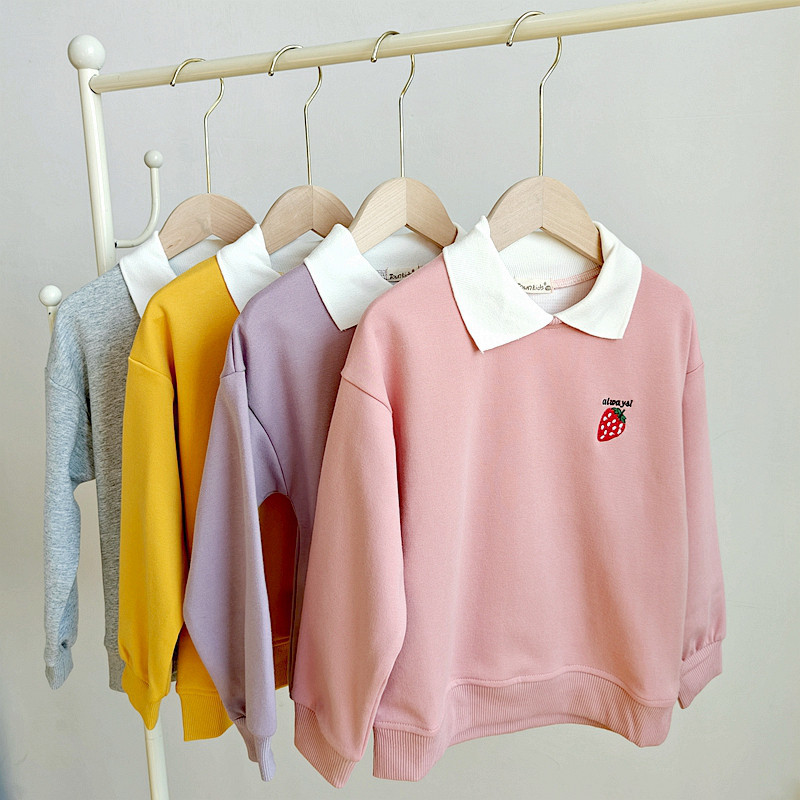 儿童翻领卫衣纯棉polo领套头春秋草莓刺绣休闲上衣抗起球,童装/婴儿装/亲子装,卫衣/绒衫,淘宝优惠券,粉丝福利购,淘宝优惠卷