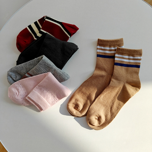 特价福利美拉德纯棉女士袜子细腻精梳棉中筒袜弹力春秋冬条纹