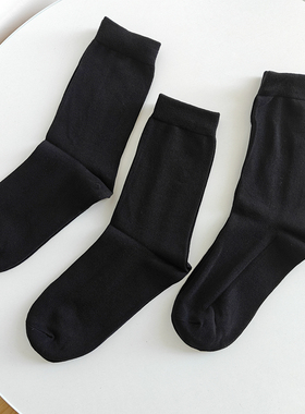 3双袜子男弹力厚实高密度棉袜子黑色简约商务袜中筒袜女秋冬加厚