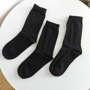 3双袜子男弹力厚实高密度棉袜子黑色简约商务袜中筒袜女秋冬加厚