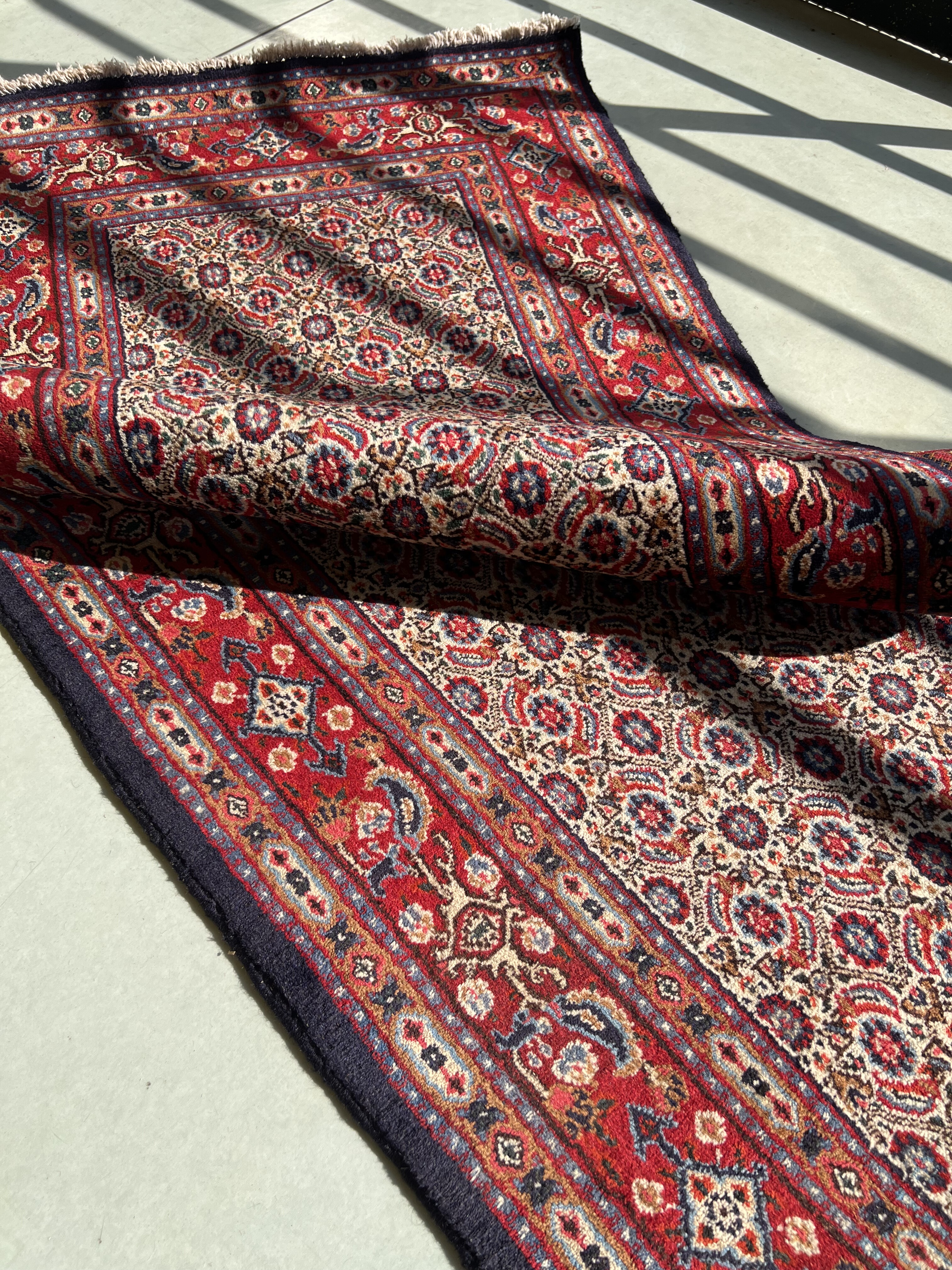 梭罗双树｜77*395左右复古蓝色手工打结地毯长条毯过道走廊毯