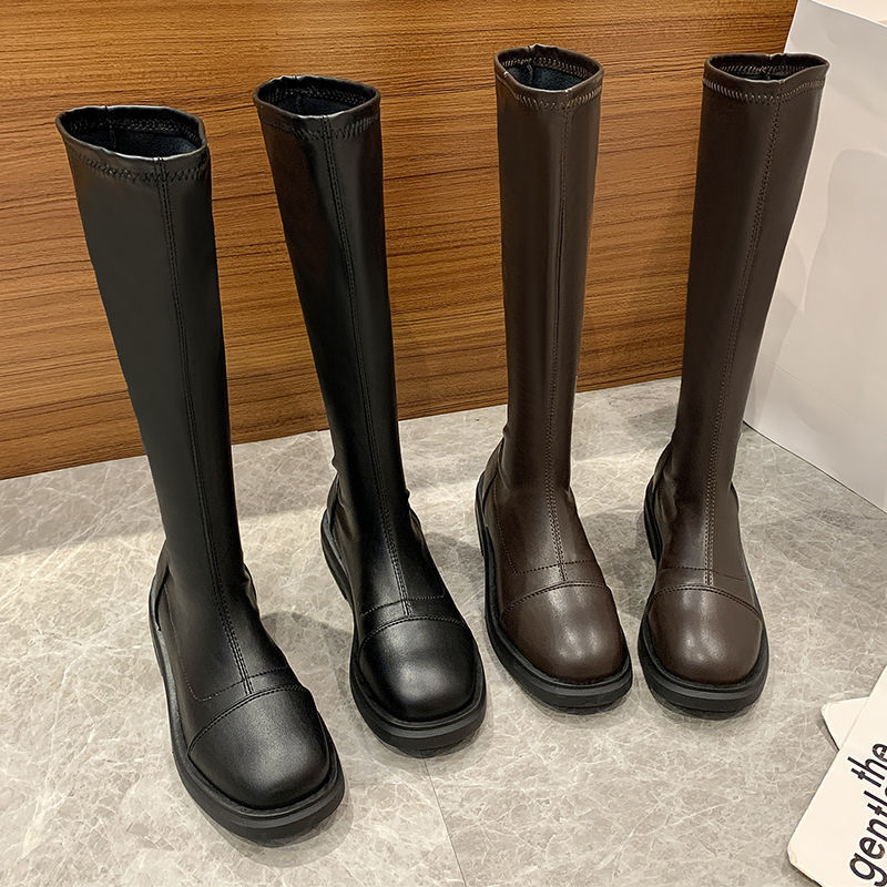长筒靴子女2021年新款秋冬季学生不过膝靴长靴平底高筒靴骑士靴潮