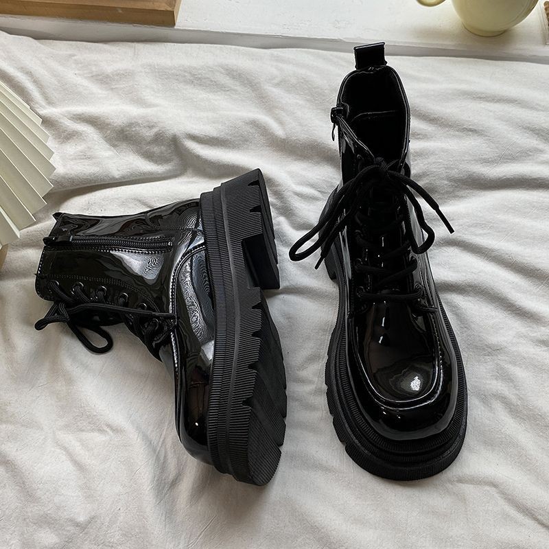 爆款厚底增高时尚马丁靴女英伦风潮流短筒靴2024秋冬新款加绒皮靴