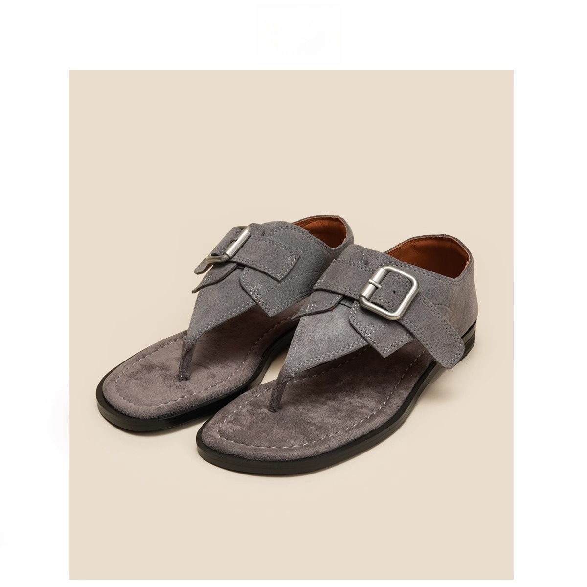 设计师皮带扣人字拖女2025夏季新款磨砂方头廓形凉鞋夹趾平底拖鞋