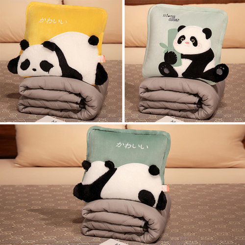 可爱熊猫抱枕靠枕折叠被子两用办公室车载内午睡休枕头毯子二合一