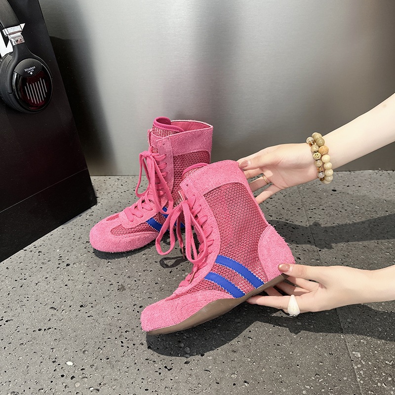 透气网面6CM增高防滑橡胶底夏新款高帮镂空凉靴女罗马风nxj68068