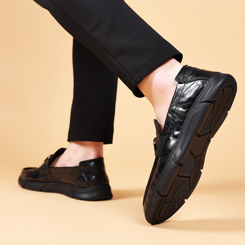 2024新款男士羊皮大头皮鞋软皮套脚休闲鞋子一脚蹬圆头透气商务鞋