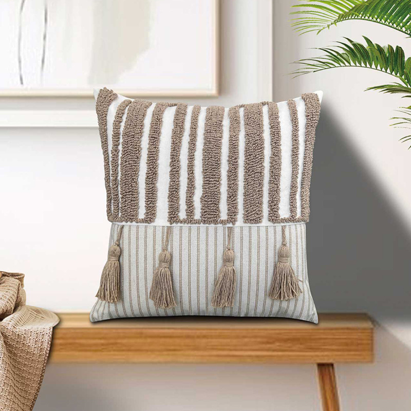 办公室腰枕床头靠垫靠枕家居客厅沙发装饰簇绒拼接流苏款抱枕厂家