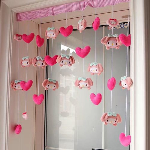 美乐蒂红色爱心可爱少女心门帘免打孔少女心卡通公主房门帘隔断帘