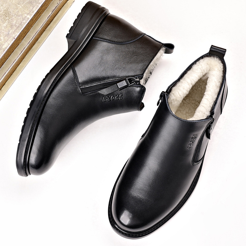 头层牛皮冬季男士棉鞋真皮羊毛休闲皮鞋加绒保暖商务皮靴爸爸男鞋