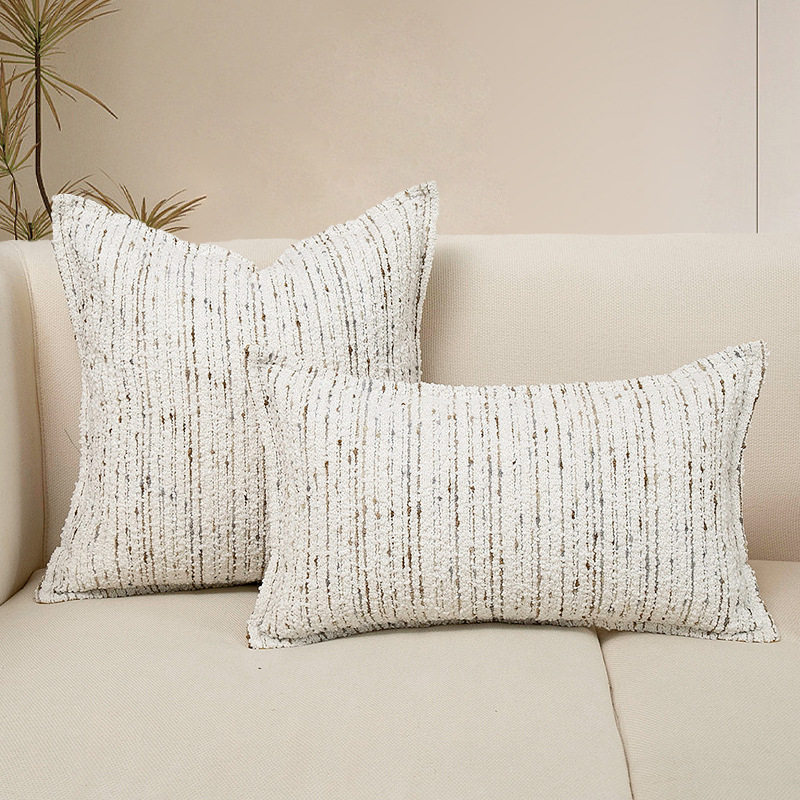 现代意式沙发靠枕轻奢沙发抱枕高级感客厅米白色棉麻靠枕套垫