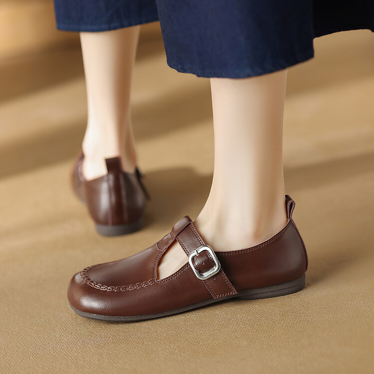 牛皮法式复古T型带玛丽珍鞋2024新款春夏软底小皮鞋白色舒适单鞋