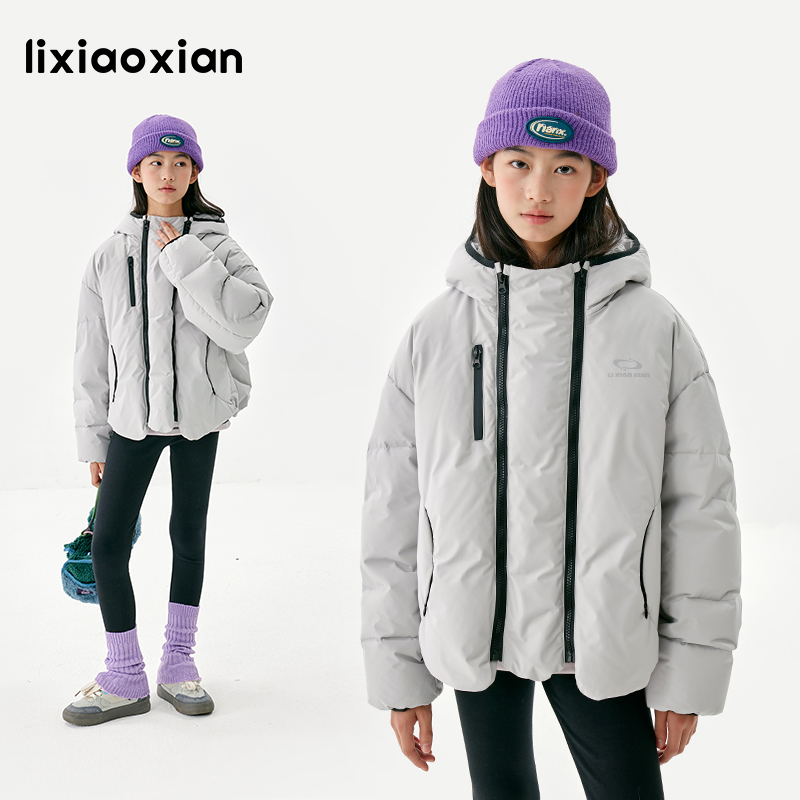 梨小闲女童90白鸭绒连帽羽绒服