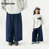 2026中大童星星阔腿裤 梨小闲原创女童春新款 松弛时髦9分直筒裤 潮