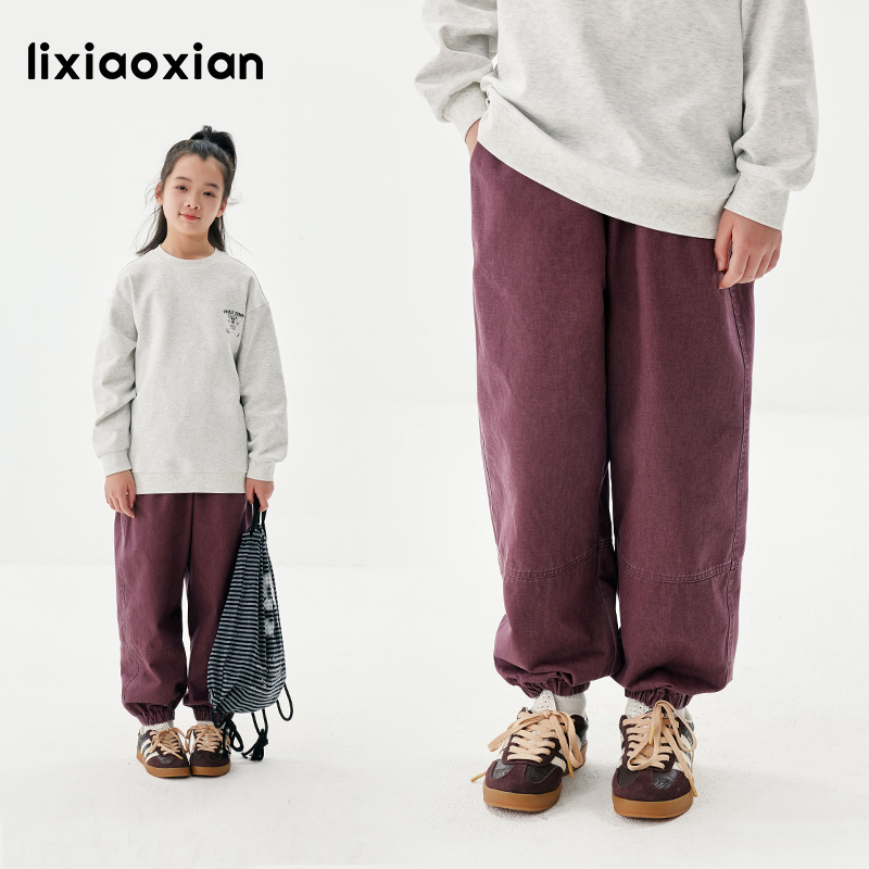 梨小闲女童水洗色棉束脚休闲裤