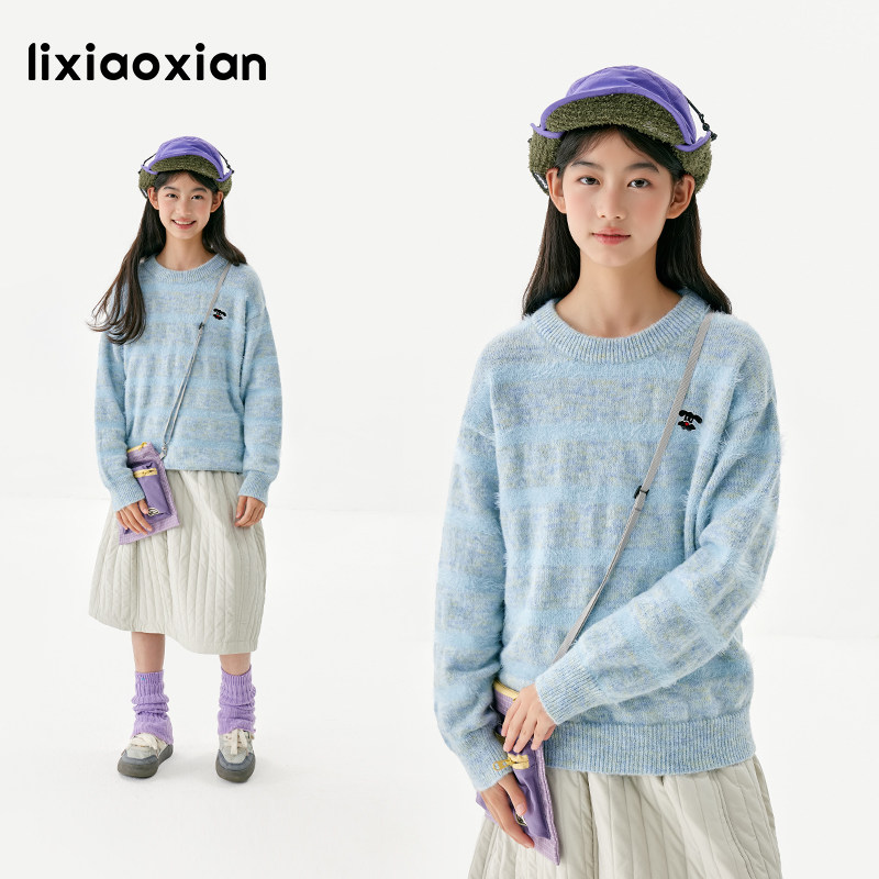 梨小闲女童洋气圆领套头波浪毛衣