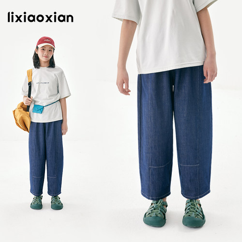 梨小闲女童春夏款牛仔棉布萝卜裤