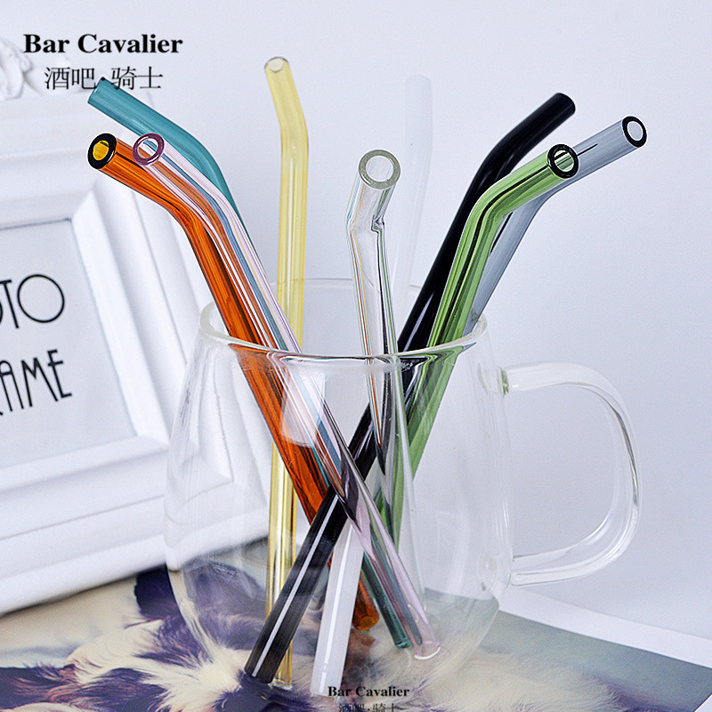 创意彩色透明环保耐高温饮料管珍珠奶茶弯头吸管玻璃吸管送吸管刷,餐饮具,吸管,淘宝优惠券,粉丝福利购,淘宝优惠卷