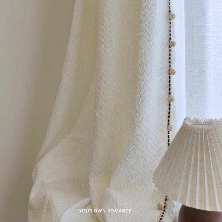 浮雕鱼骨纱  亦布亦纱中古法式侘寂立体透光不透人垂顺 定制窗纱